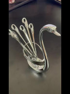 Swan-Shaped Stainless Steel Cutlery Rack with Fork & Spoon Set 7-Piece – Elegant Decorative Silverware Holder for Holiday Table Decor, Christmas, Halloween & Gifts
