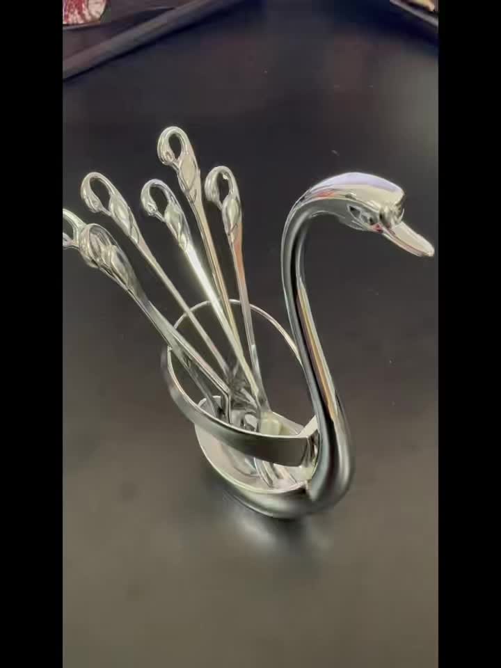Swan-Shaped Stainless Steel Cutlery Rack with Fork & Spoon Set 7-Piece – Elegant Decorative Silverware Holder for Holiday Table Decor, Christmas, Halloween & Gifts