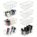8-Pack Clear Plastic Food Storage Organizer Bins with 4 Compartments – Removable Dividers for Pantry, Kitchen, Fridge & Cabinet Organization of Snacks, Spice Packets & Pouches