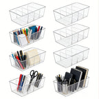 8-Pack Clear Plastic Food Storage Organizer Bins with 4 Compartments – Removable Dividers for Pantry, Kitchen, Fridge & Cabinet Organization of Snacks, Spice Packets & Pouches