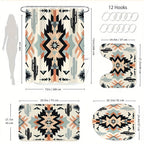 Boho Shower Curtain Set 4 Piece - Bohemian Pattern Bathroom Set with 12 Hooks, Non-Slip Toilet U-Pad & Lid Cover, Colorful Mandala Decor for Apartment Home Bathroom, Holiday Gift