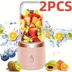 Portable USB Blender Juicer 2-Pack with 6 Blades | Handheld Smoothie Maker for Travel Office | USB Rechargeable Personal Blender for Milkshakes & Iced Drinks