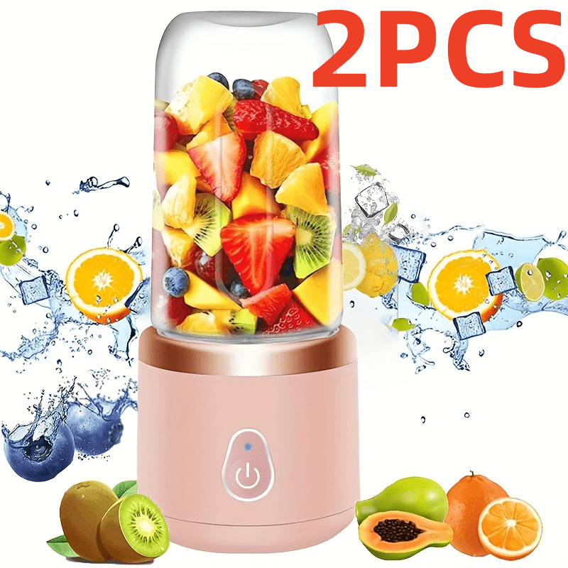 Portable USB Blender Juicer 2-Pack with 6 Blades | Handheld Smoothie Maker for Travel Office | USB Rechargeable Personal Blender for Milkshakes & Iced Drinks
