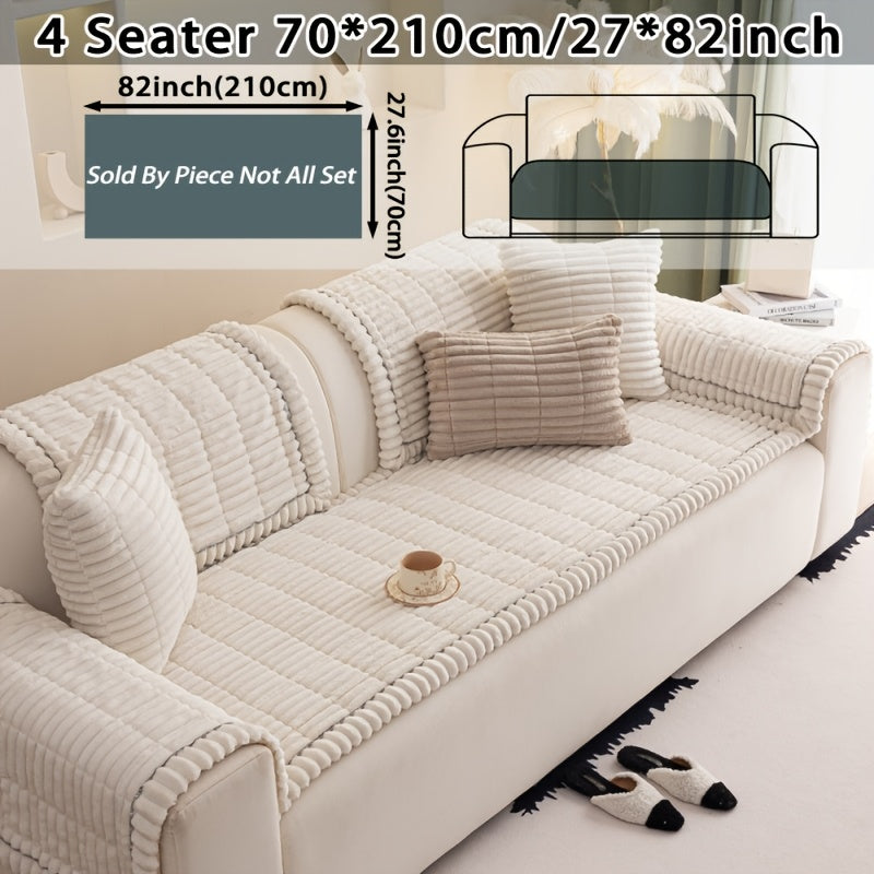 Boho Plush Sofa Cover with Ruffled Edges – Thick Warm Pet-Friendly Couch Protector, Bohemian Style Home Decoration Slipcover for Living Room Sofa Couch Furniture