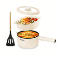 Mini Electric Cooker 2L Non-Stick Saute Pan with Adjustable Power, Rapid Noodle Cooker Mini Pot for Ramen, Oatmeal, Steak, Eggs & Fried Rice – College Dorm Room Essential, Beige & Green