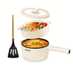 Mini Electric Cooker 2L Non-Stick Saute Pan with Adjustable Power, Rapid Noodle Cooker Mini Pot for Ramen, Oatmeal, Steak, Eggs & Fried Rice – College Dorm Room Essential, Beige & Green