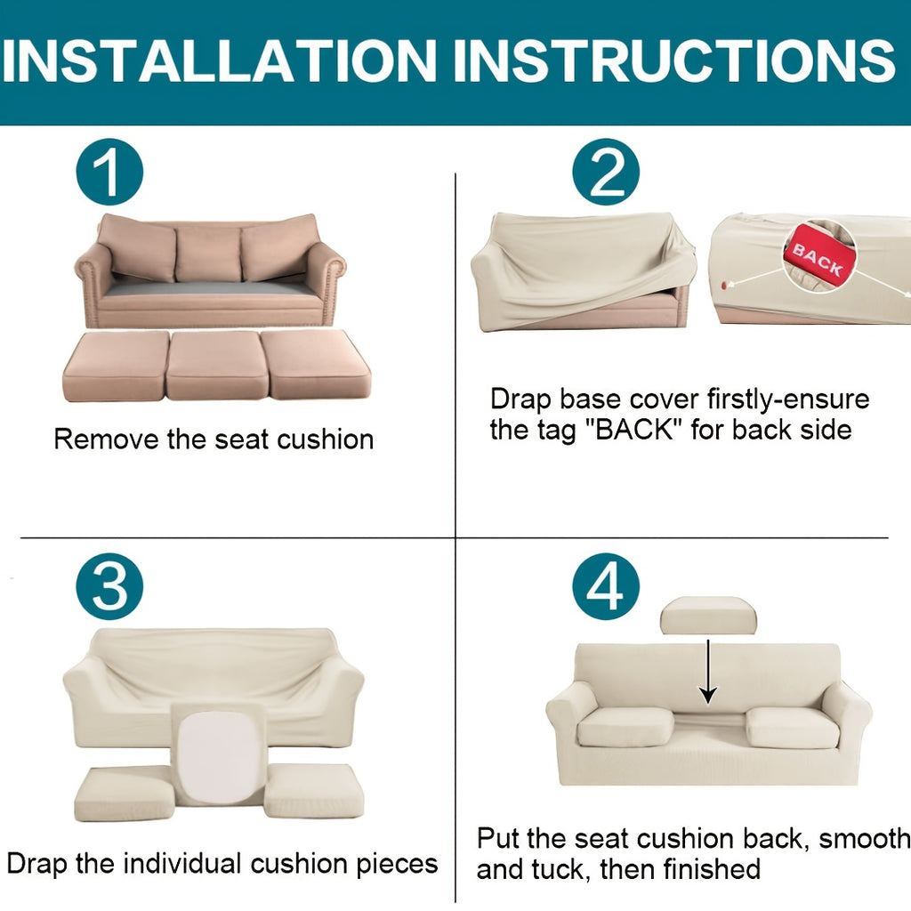 Grid Pattern Elastic Sofa Cover – Anti-Slip Full Coverage Stretchable Sofa Protector Machine Washable Classic Design for Living Room Bedroom Office