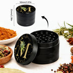 Manual Spice & Herb Grinder with Pollen Catcher - Personalized A-Z Initial Letter Metal Crusher, Portable 2 Inch Golden Marble Alphabet Design, Gift for Smokers & Herb Lovers (Black)