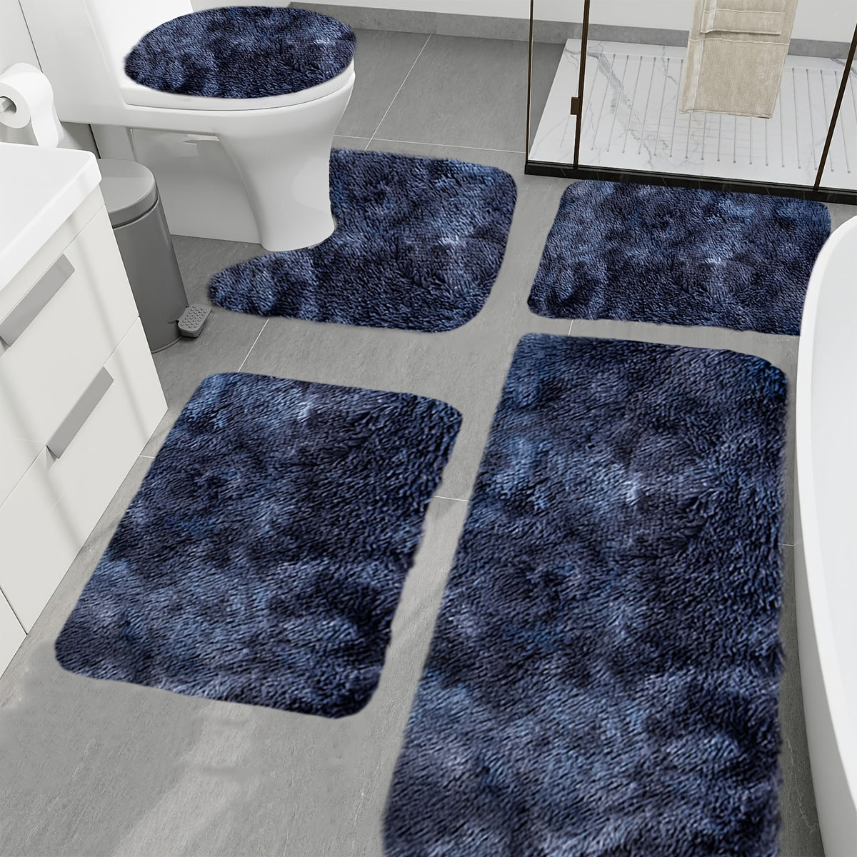 Plush Bath Rugs Set 1-6 Pieces, Multi-Color Microfiber Non-Slip Bathroom Mats – Soft Water Absorbent Thick Machine Washable Toilet Mats for Bathroom, Tub & Shower