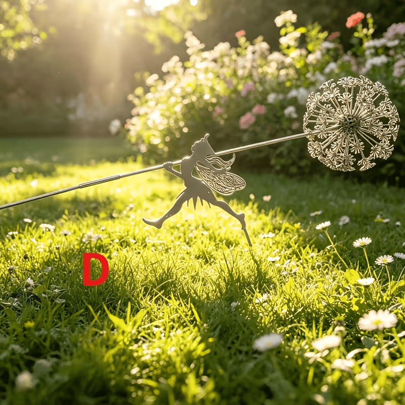 Stainless Steel Dancing Flower Fairy & Dandelion Garden Sculpture, Weather-Resistant Metal Outdoor Art Decor for Patio, Courtyard & Lawn, No Electricity Needed, Valentine's Day & Holiday Gift