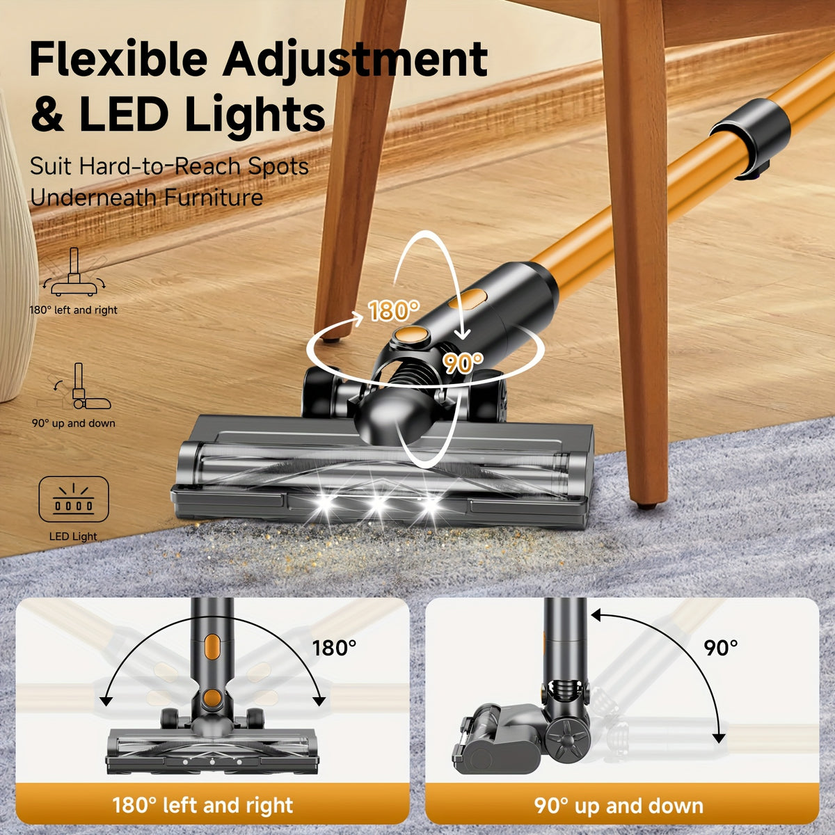 30-60Kpa Stick Vacuum Cleaner Cordless & Corded 55Min Runtime Anti-Tangle Lightweight Handheld for Hardwood Floor Carpet Pet Hair 5 Colors