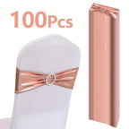Metallic Spandex Chair Sashes Bow Bands 100pcs – Sparkle Lycra Stretch Chair Ties with Buckle for Wedding, Banquet & Party Decor | Gold, Silver, Rose Gold