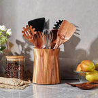 Wood Utensil Holder & Chopstick Organizer – Space-Saving Countertop & Cabinet Cutlery Storage with Chopstick Cage, No Screws or Adhesive, Kitchen Drawer Insert for Spoons, Knives & Asian Chopsticks