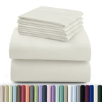 Hannah Bedding Sheet Set 6pcs Brushed Polyester 16" Deep Pocket – Embroidered Pillowcases Hotel Luxury Soft Bed Sheets for Twin Full Queen King Cal King, 24 Colors