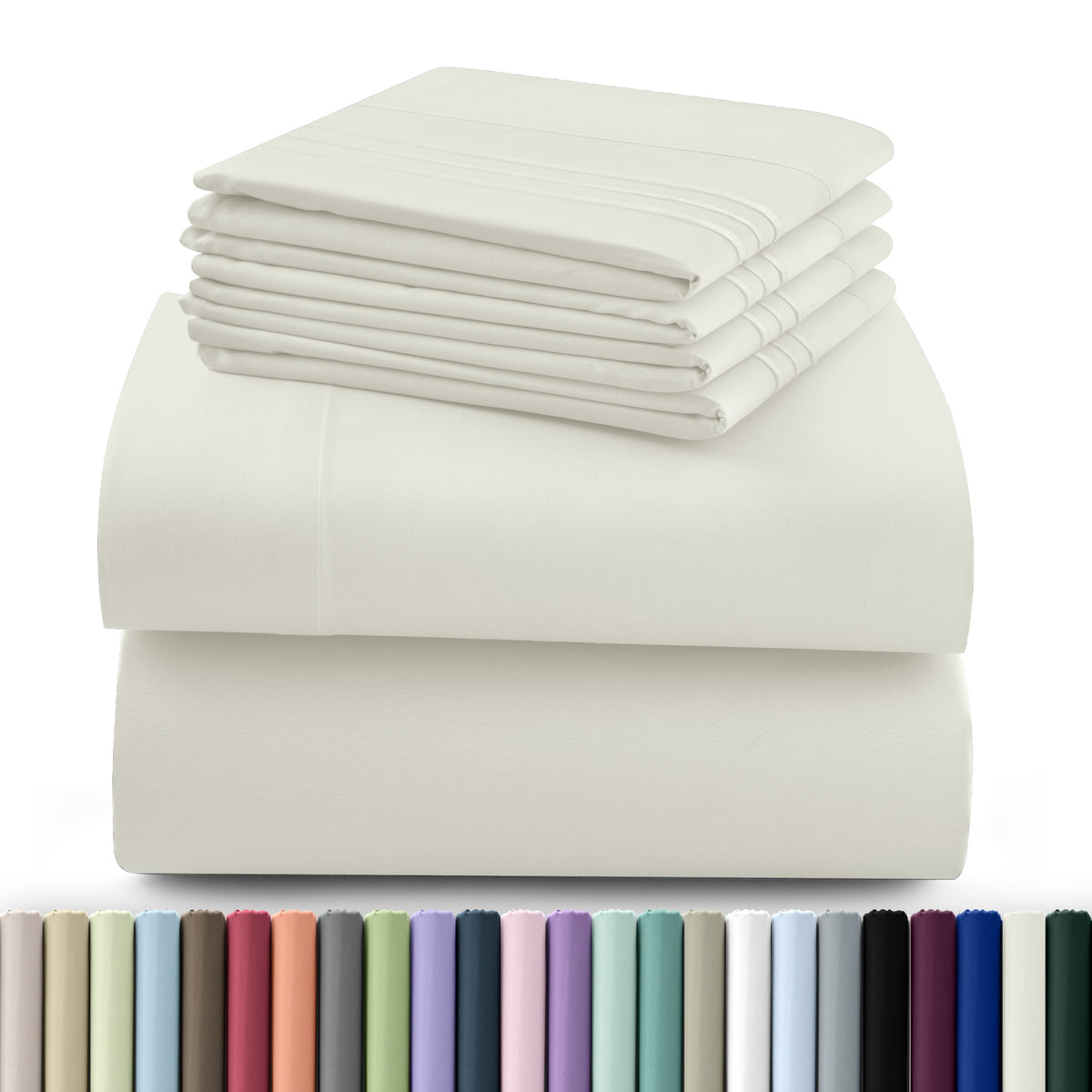 Hannah Bedding Sheet Set 6pcs Brushed Polyester 16" Deep Pocket – Embroidered Pillowcases Hotel Luxury Soft Bed Sheets for Twin Full Queen King Cal King, 24 Colors