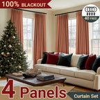 100% Blackout Faux Linen Curtains 4 Panels - Thermal Insulated Drapes with Clip Rings or Rod Pocket, Extra Wide 50" Panels for Bedroom Living Room, 10 Colors 4 Lengths