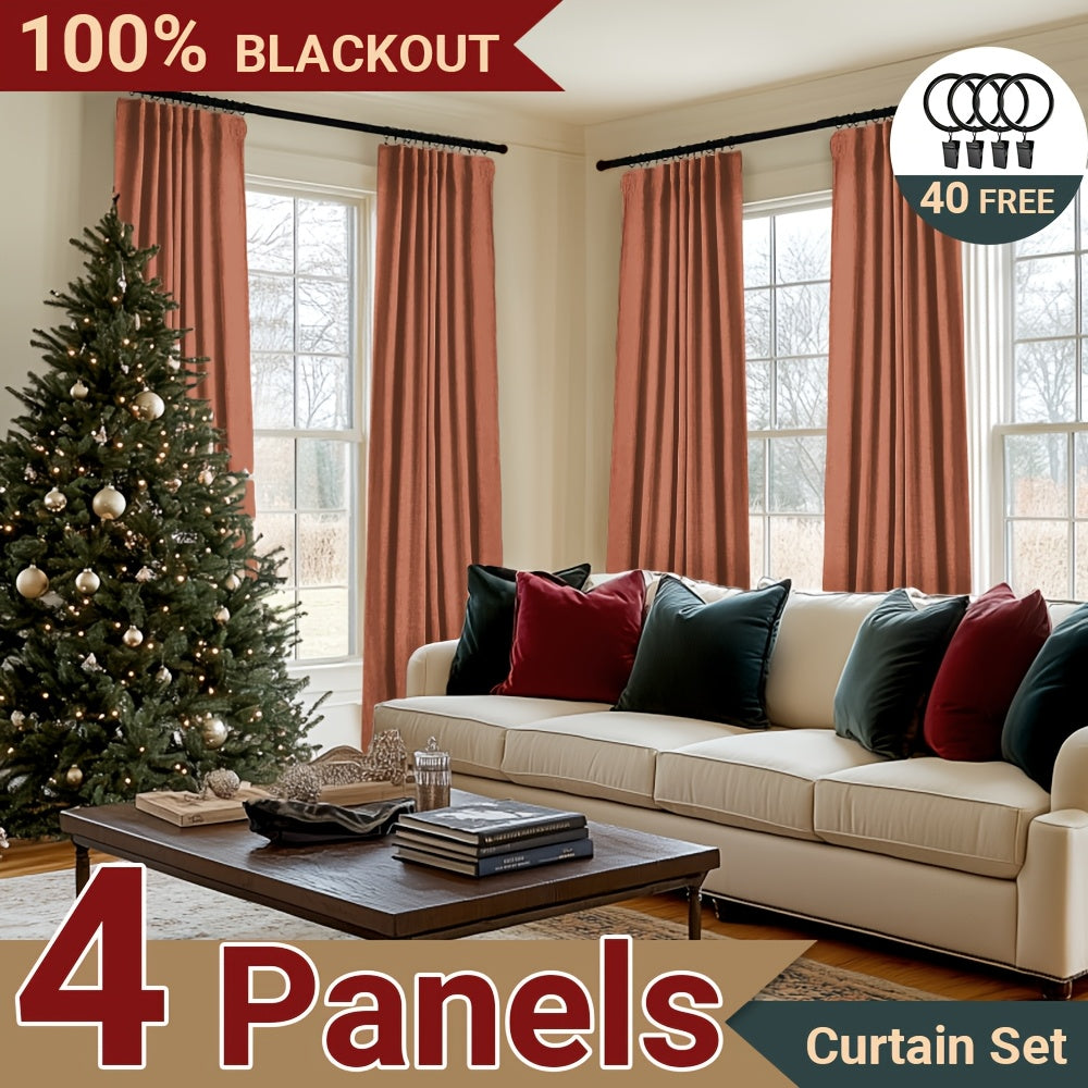 100% Blackout Faux Linen Curtains 4 Panels - Thermal Insulated Drapes with Clip Rings or Rod Pocket, Extra Wide 50" Panels for Bedroom Living Room, 10 Colors 4 Lengths