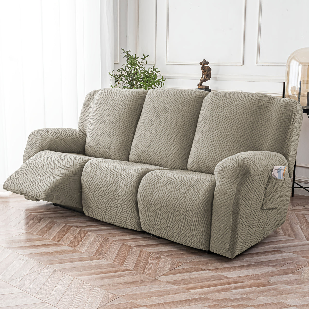8-Piece Recliner Slipcover Set for 3-Seat Sofa – Flexible Soft Slide Sleeve Furniture Protector with Pocket, Stretch Couch Cover for Living Room, Office & Sofa Chair