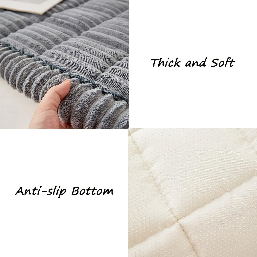 Fuzzy Quilted Pet Couch Cover Non-Slip Washable – Short Plush 100% Polyester Sofa Protector for Dogs, 5 Colors, Armchair Loveseat 2/3/4-Seater & Sectional Slipcover