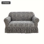 Printed Elastic Skirt Sofa Cover Slipcover with Bottom Skirt | Stretch Fitted Couch Protector for Living Room, Single 2-Seater 3-Seater 4-Seater