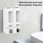 Wall-Mounted Soap Dispenser, 13.53oz Large Capacity Manual Press – No-Drill Adhesive Mount, for Shampoo, Shower Gel & Liquid Cosmetics, Black / White / Gold