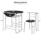 3-Piece Bistro Dining Set Drop Leaf Table and 2 Chairs Space Saving Kitchen Table Set for 2 with Wine Rack Metal Frame for Small Space Apartment Breakfast Nook
