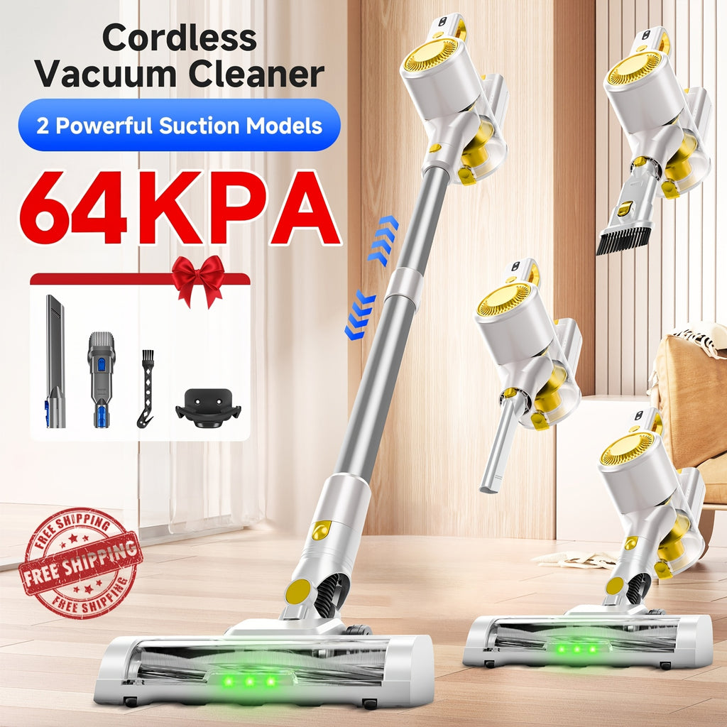 Cordless Vacuum Cleaner 54-64 KPA Lightweight with Anti-Tangle Brush, Removable Battery & Green LED – 45-Min Runtime for Carpet, Pet Hair, Hardwood Floors & Car Detailing