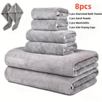 Microfiber Bath Towel Set 4 or 8 Piece – Extra Large 71×35” Ultra-Soft Quick Dry – Includes Bath Towel, Hand Towels, Washcloths & Hair Drying Cap for Bathroom, Hotel & Gym