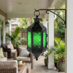 Moroccan Hanging Candle Lantern with Chain – Vintage Boho Style Iron & Glass Tealight Holder for Home, Patio, Garden, Wedding & Ramadan Decor (23.5" Overall)