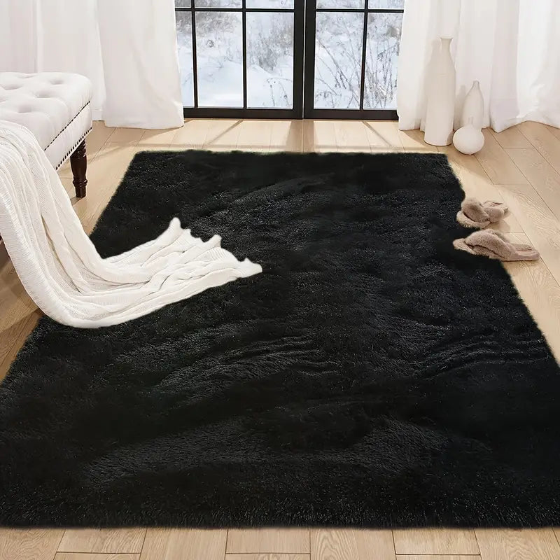 Memory Foam Area Rug Large Black Plush Thick Non-Slip Machine Washable – Soft Rectangular Mat for Bedroom & Living Room – Modern Minimalist Style, Multiple Sizes