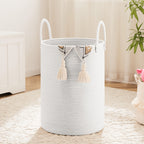 Collapsible Woven Rope Laundry Basket & Hamper - 4 Sizes (12-26 Gal), Cotton Rope Storage Basket for Dirty Clothes, Blankets & Toys, Boho Bathroom Nursery & Living Room Decor