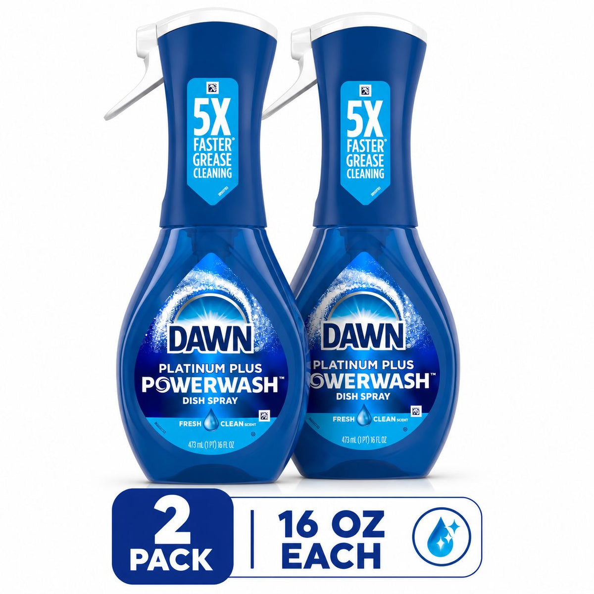 Dawn Powerwash Dish Spray 2-Pack 16 fl oz Starter Kit – Fresh Fragrance, Spray-Activated Grease-Cutting Formula, No Pre-Soak Needed, Multi-Surface Kitchen Dishwashing Liquid