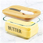 Glass Butter Dish with Lid & Knife, Large 1lb Capacity Butter Keeper with Airtight Seal for Countertop & Refrigerator Shelf, Clear Butter Container for Kitchen Decor, Great Housewarming Gift