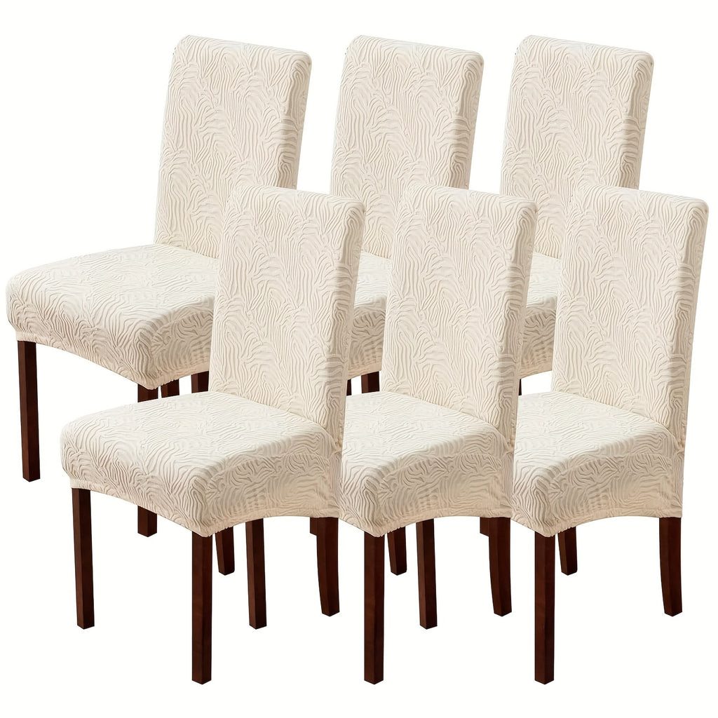 Stretch Jacquard Dining Chair Covers 4/6 Pack – Polar Fleece Slipcovers with Elastic Band, Removable Washable Chair Protector for Dining Room Kitchen Hotel Restaurant Home Decor