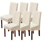 Stretch Jacquard Dining Chair Covers 4/6 Pack – Polar Fleece Slipcovers with Elastic Band, Removable Washable Chair Protector for Dining Room Kitchen Hotel Restaurant Home Decor