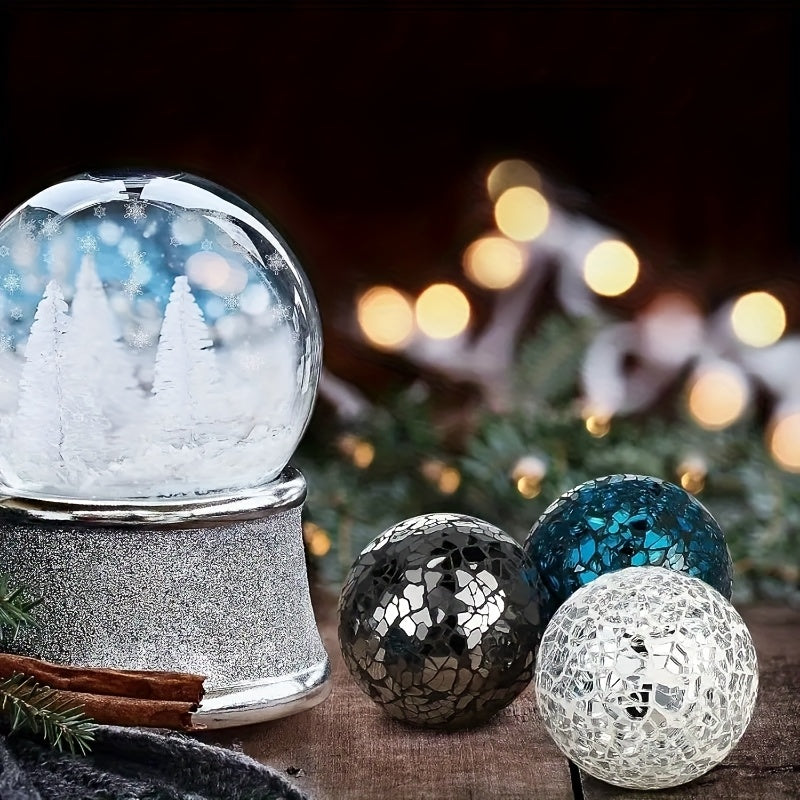 Decorative Glass Balls for Bowls Set of 3 with Glass Tray 3-Inch Bowl Fillers Centerpiece Table Decorations for Home Living Room Dining Coffee Table Silver Turquoise Black