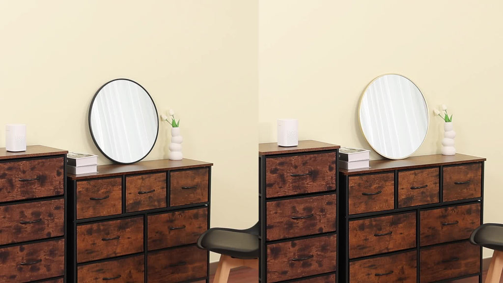 Round Metal Wall Mirror Matte Black & Gold Frame Modern Decorative Circle Mirror for Entryway Bathroom Living Room Bedroom Vanity Wall Decor Multiple Sizes