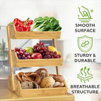 3 Tier Bamboo Fruit Basket Rack Large Capacity Countertop Kitchen Storage for Fruits Vegetables & Bread – Natural Wood Ventilated Design