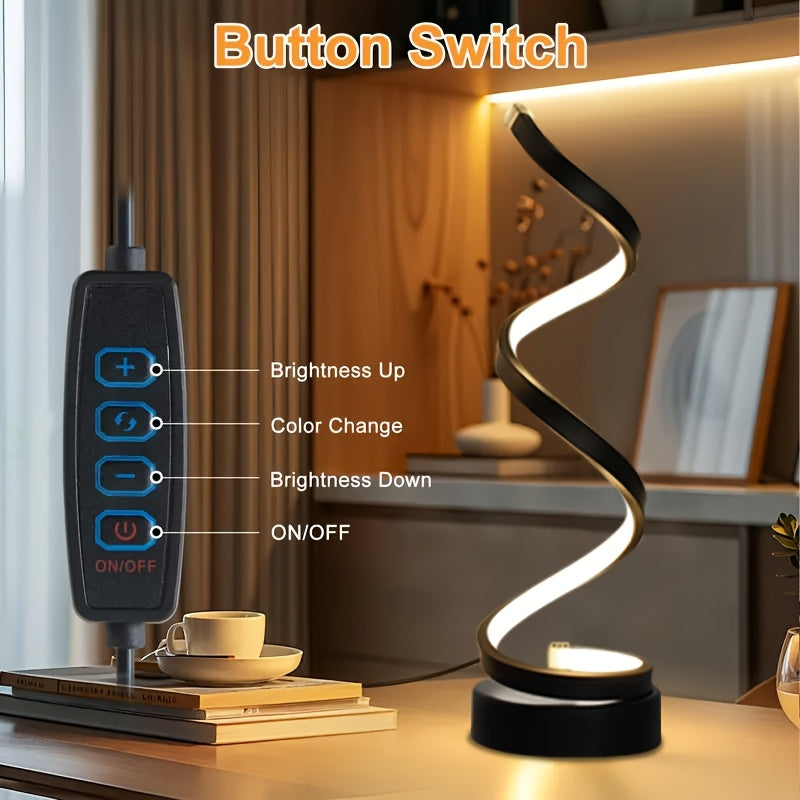 Modern Spiral Touch Table Lamp with USB-C Charging Port 3-Way Dimmable - Minimalist Bedside Lamp for Bedroom Living Room Desk - LED Bulb Included, Black & White, Single & 2-Pack