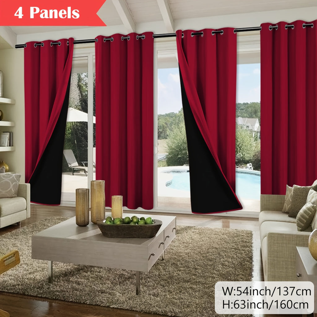 100% Blackout Curtains 4-Panel – Coated Lining Grommet Top for Total Darkness, Privacy Drapes for Bedroom Living Room Kitchen Bathroom, 8 Colors 9 Sizes