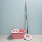 Pink 360 Spin Mop and Bucket Set with Wringer 4 Microfiber Heads Stainless Steel Adjustable Handle for Hardwood Tile Laminate Floor Cleaning