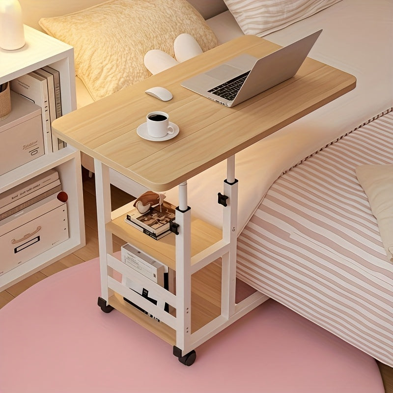 Rolling Laptop Desk Movable Adjustable Height 360 Degree Rotating Wheels Bedside Computer Desk for Bedroom Living Room Dormitory Multifunctional Student Writing Desk Multiple Colors