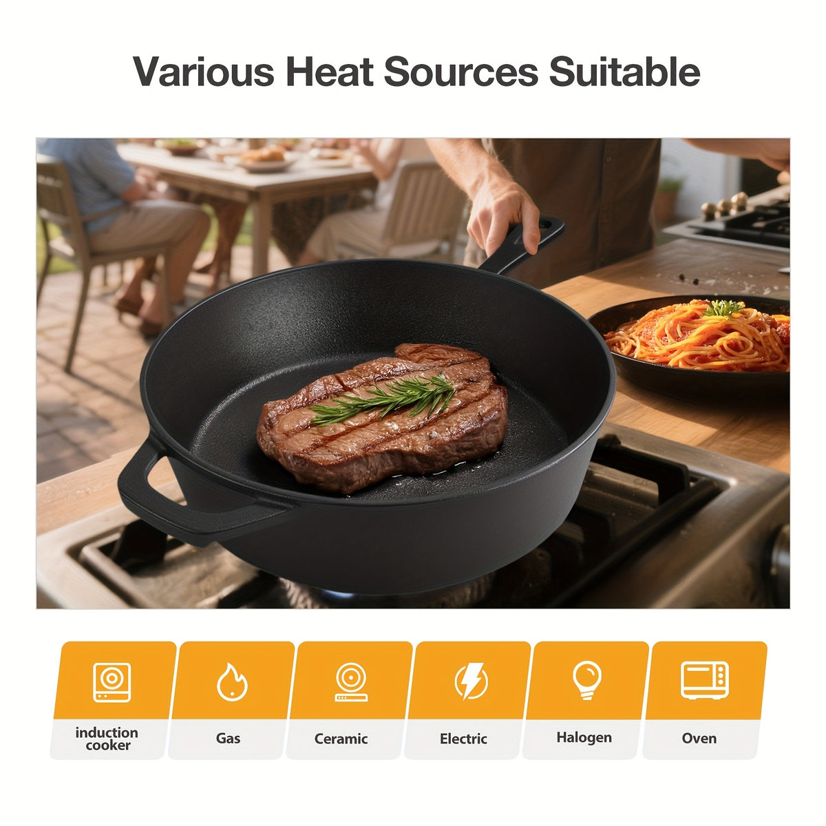 Pre-Seasoned Cast Iron Dutch Oven & Frying Pan Set – 2-in-1 Deep Pan + Skillet for Baking, BBQ, Stovetop & Induction | Indoor & Outdoor Cookware