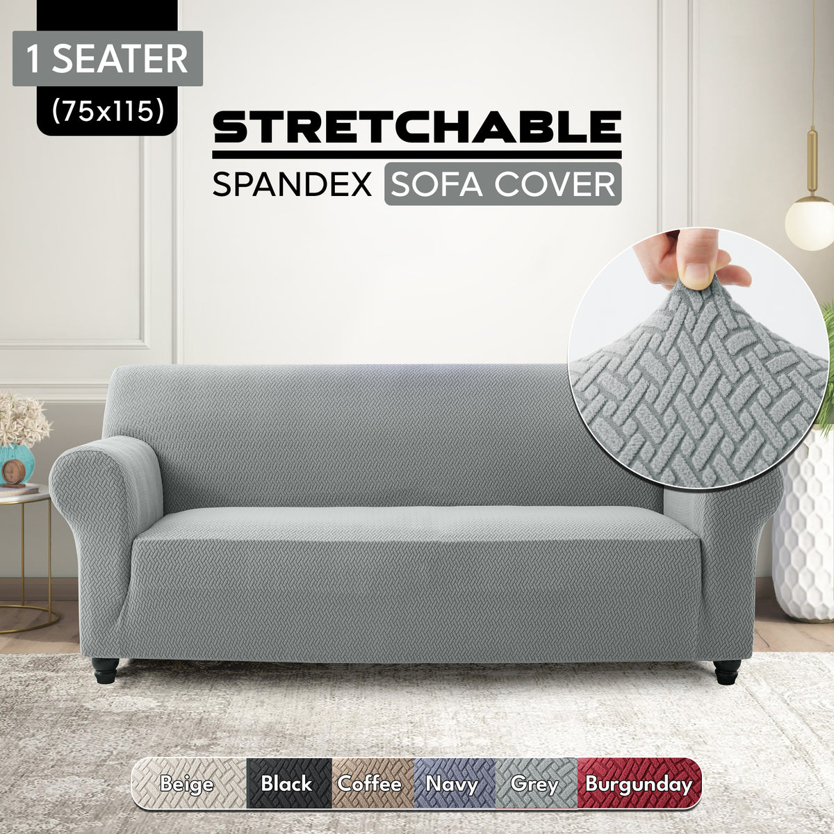 Spandex Anti-Slip Sofa Cover – Stretchable Polyester Spandex Slipcover for 1 2 3 Seater, Pet-Friendly Machine Washable Furniture Protector for Living Room