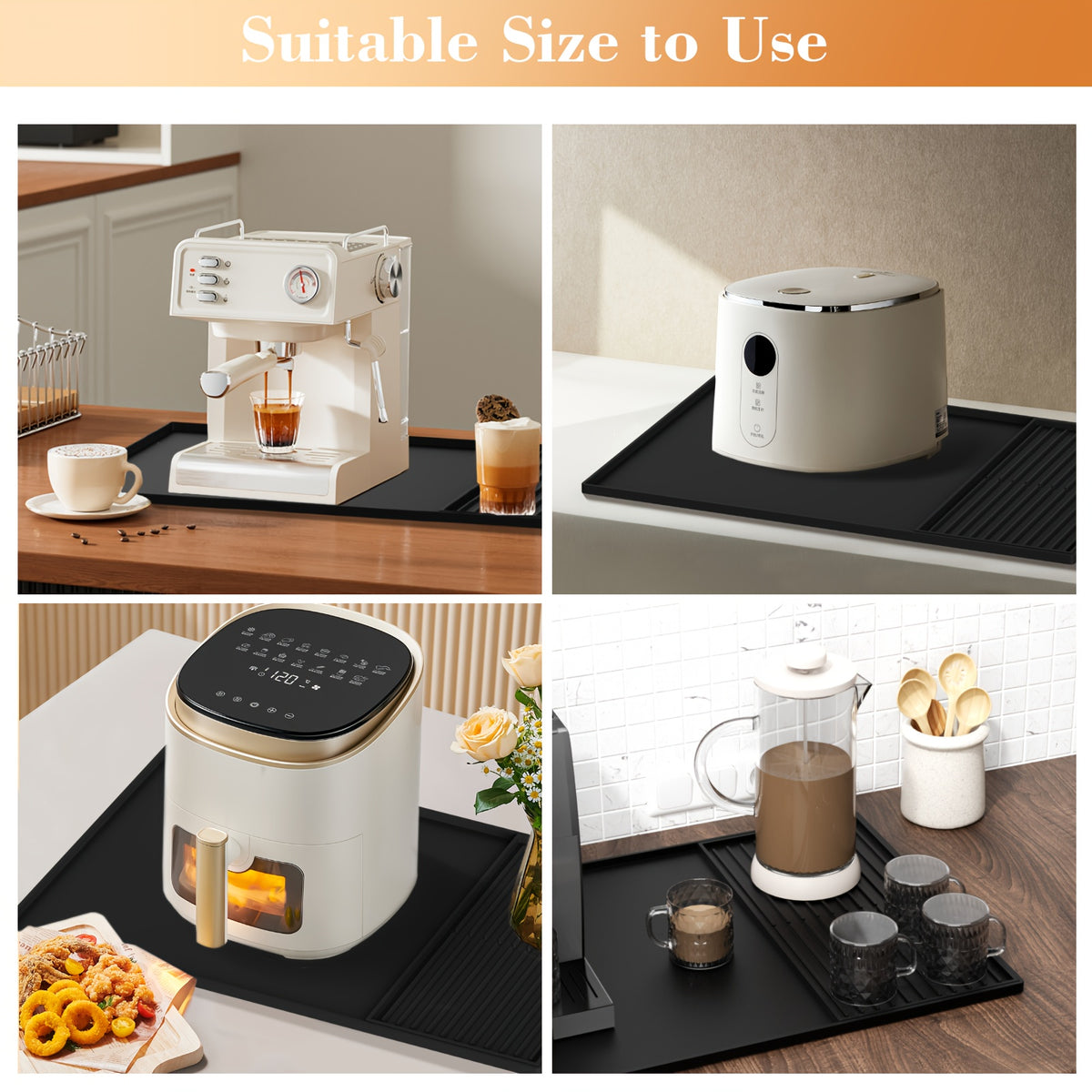Silicone Coffee Mat with Raised Edges 2-in-1 Coffee Bar Mat and Dish Drying Mat - Countertop Protector for Coffee Machine, Espresso Maker & Kitchen Counter, 23.6 x 15.7 Inch