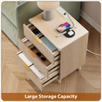 Nightstand with Charging Station – 3-Drawer Bedside Table with 2 USB Ports & 2 AC Outlets, Small Bedroom Side Table | Set of 1 or 2 | Wood, Black, White, Brown