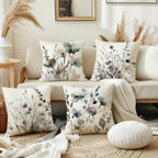 4-Piece Boho Poppy Flower Throw Pillow Covers Watercolor Chinoiserie Floral Soft Tones Decorative Cushion Covers 18x18 Inch Sofa Bedroom Office Car Farmhouse No Insert