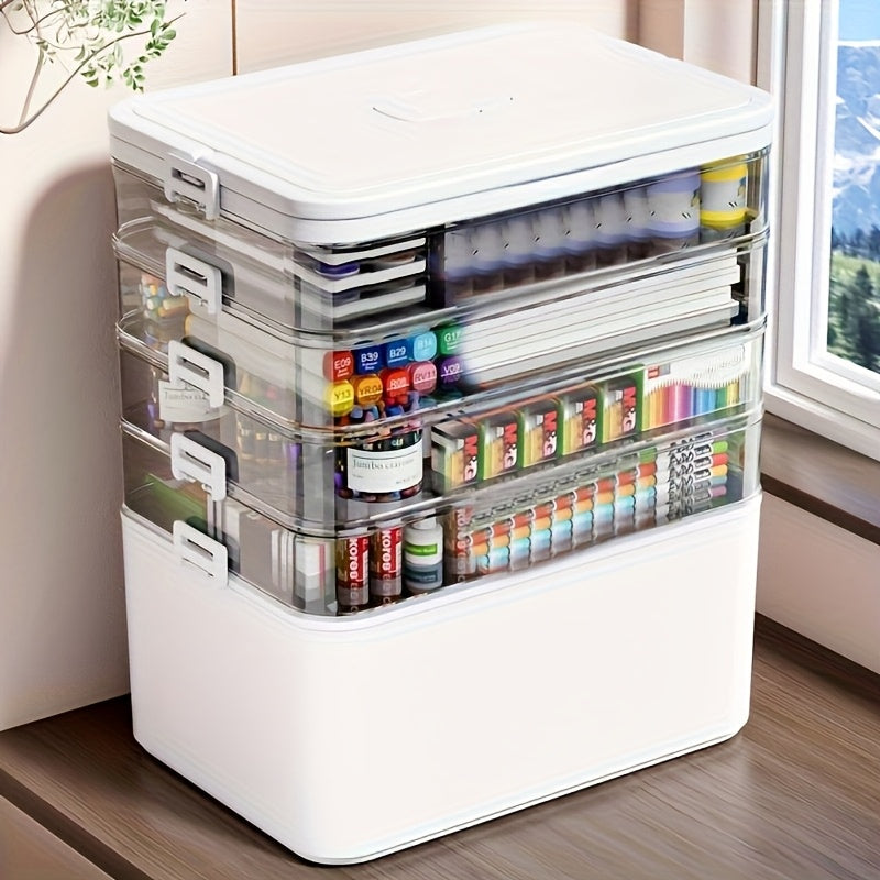 Transparent Multi-Tier Stackable Storage Box 2 or 5 Layer Large Capacity Portable Organizer for Pills Office Sewing Supplies Home Travel Easy to Clean Durable