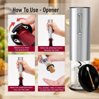 Electric Wine Opener Set 7-Piece Automatic Rechargeable Corkscrew with Wine Aerator Vacuum Stopper Foil Cutter USB Charging