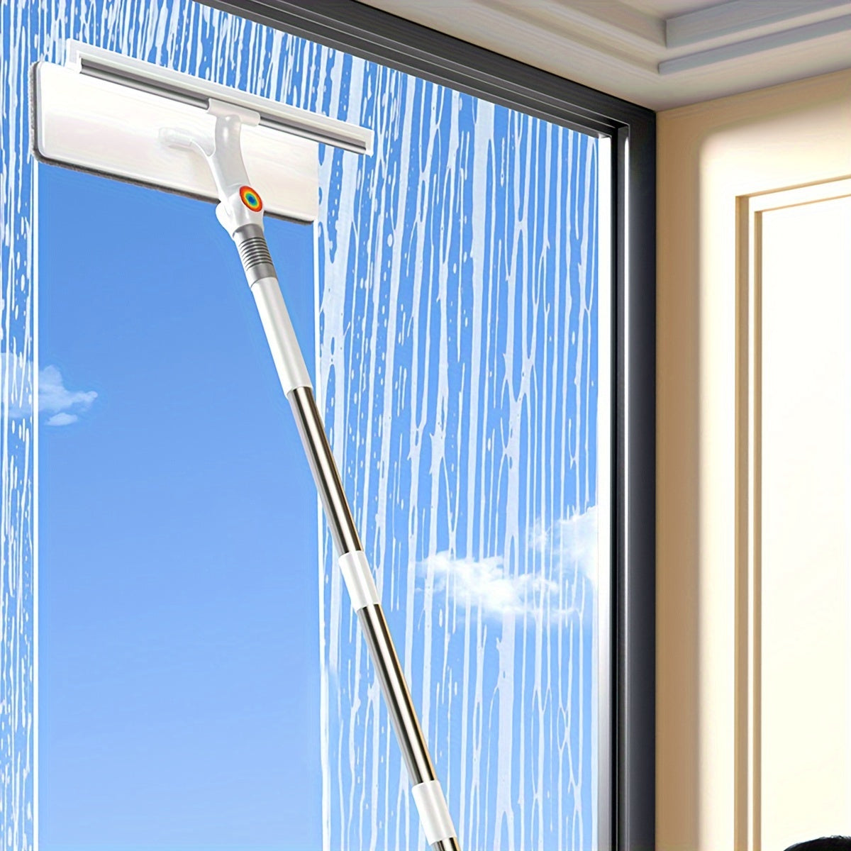 Window Squeegee Cleaner with Extendable Long Handle, 2-in-1 Scrubber & Squeegee Set for Glass, Car Windshield, Floors & High Windows – Streak-Free, Wet & Dry Use, Microfiber Cloth Included